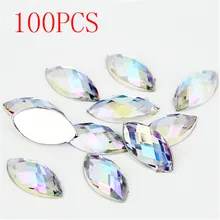Горячая Распродажа, 100 шт., плоская задняя сторона, маркиза, грань земли, прозрачный кристалл AB, акрил, конский глаз, форма, стразы, дизайн ногтей, алмаз, сделай сам