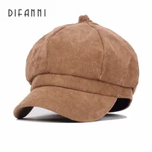 Difanni осень зима женские модные вельветовые милые головные уборы для женщин винтажный Модный Топ Fedora Шляпа Кепка для женщин Восьмиугольные шляпы