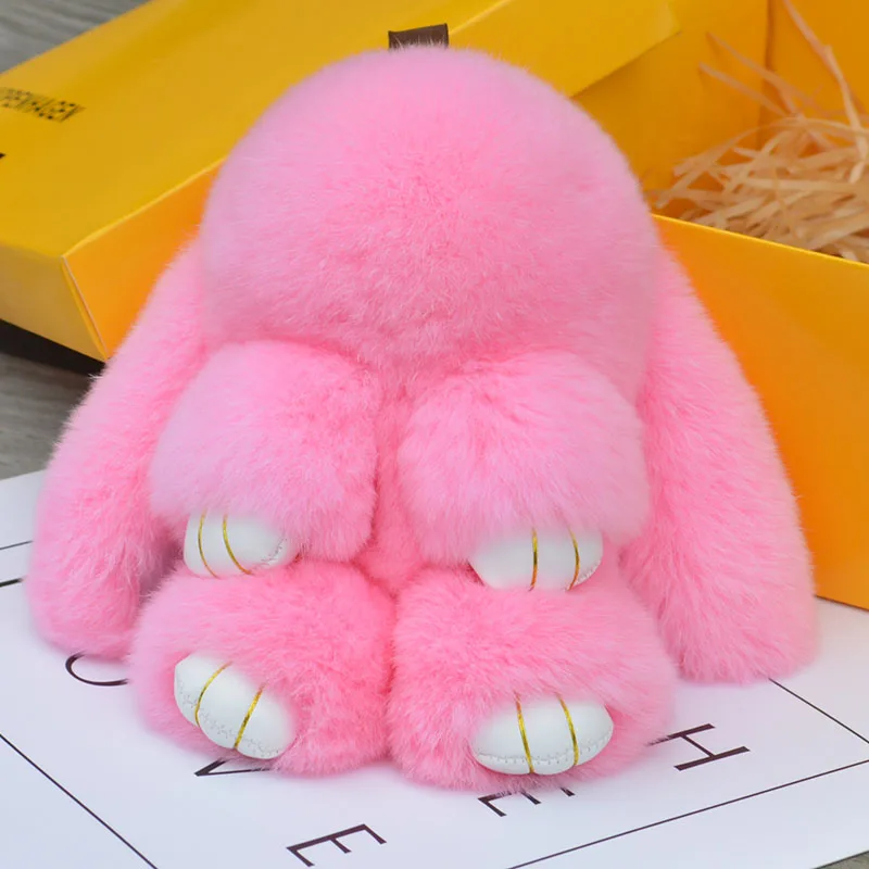 

18CM Fluffy Bunny Keychain Rabbit Key Chain Fur Woman Handbag Bag Keyring Pom Pom Car Pendant Key Ring Holder