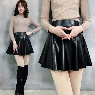 

Semi-elastic Waist Slim Pleated Sheepskin Skirt