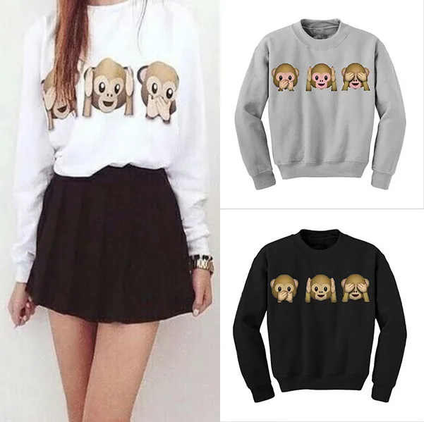 

New 3D Expression Monkey Pattern Sweatshirt Fashion Lady Cartoon Print Long Sleeve Round Neck Sweatshirt OL Commuter Hoodie