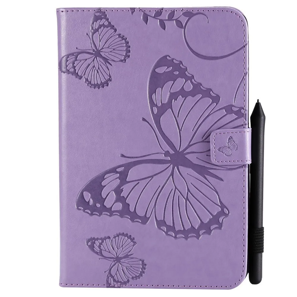 

3D Butterfly Embossed Tablet Stand Case For IPad Mini 1 2 3 Magnetic Flip PU Leather Tablet Cover Sleeve + Stylus Pen