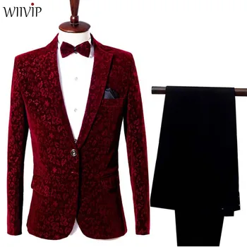 

New Man Fashion Floral Wedding Party Groom Mens Stage Wear Singer Costume Blazer Coat and Pant Suit Casual Blazer Suit 1273