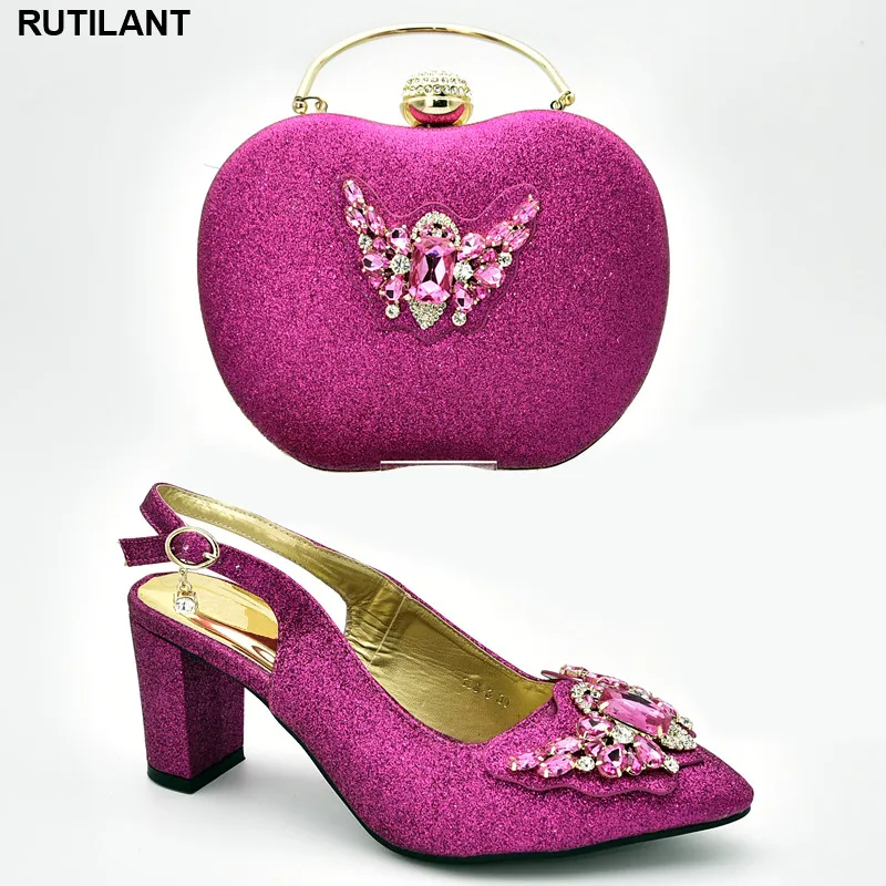 

Italian Shoe and Bag Set for Party In Women Rhinestone Wedding Shoes Ladies Sandals with Heels Women Shoes and Bag Set In Italy