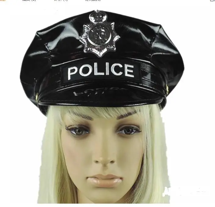 

Black PU Military Hat Performance Stage Show Octagonal Cap Police Hat For Girls