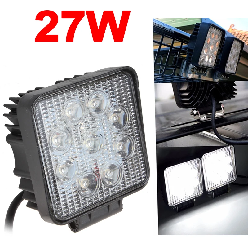 

4 Inch 1800LM 27W Off Road Car LED Work Light Waterproof Square Worklight Lamp for Auto 4WD Offroad Motorcycle Tractor Boat SUV