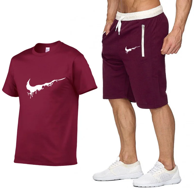 Новые мужские модные комплекты из двух предметов футболки+ шорты костюм мужские летние топы футболки Модная Футболка Высокое качество Мужская одежда