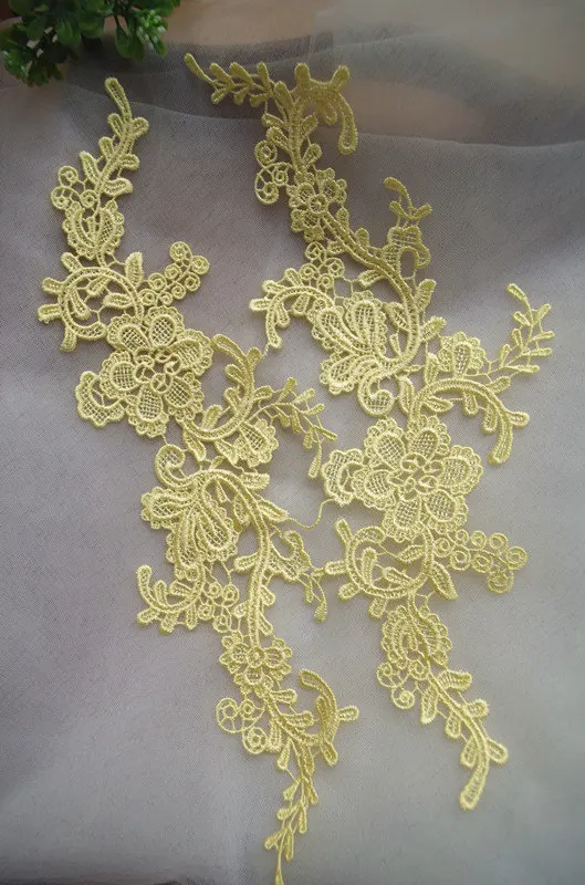 

yellow lace applique by pairs with retro floral, venice lace applique