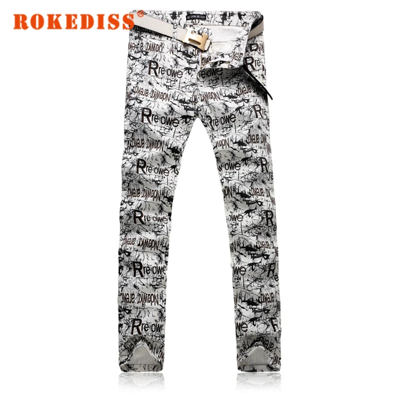Winter Men Washed with water printing fake designer clothes Slim Straight pants Leisure mens jeans zipper