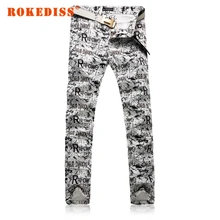 Winter Men Washed with water printing fake designer clothes Slim Straight pants Leisure mens jeans zipper
