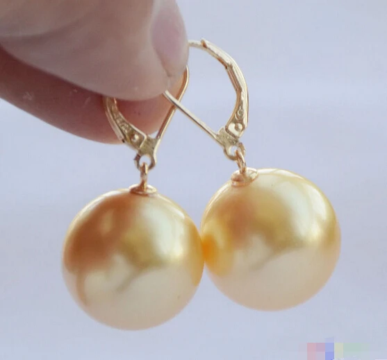 

Wholesale FREE SHIPPING D@S P4600 16mm Golden Round South sea Shell PEARL Dangle EARRING