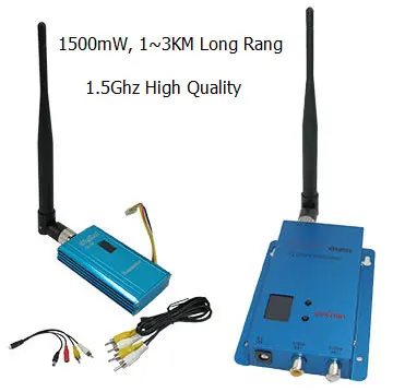 UAV 3000m Long Range Wireless Video Transmitter with 1.5Ghz 1500mW, 12 Channels FPV Video Transceiver Kit, Wireless CCTV System