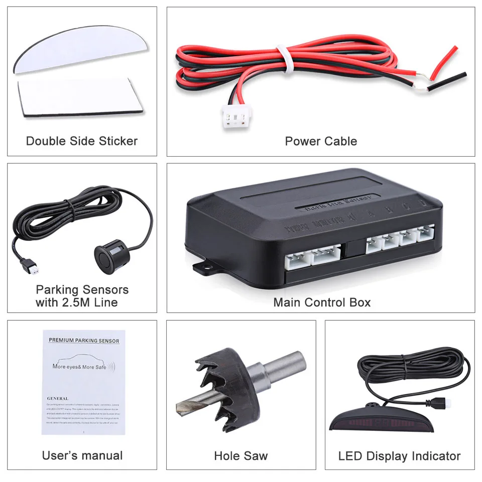  Car Parking Sensor Kit With 4 Sensors LED Digital Display Voice Reverse Backup Radar Monitor Detect