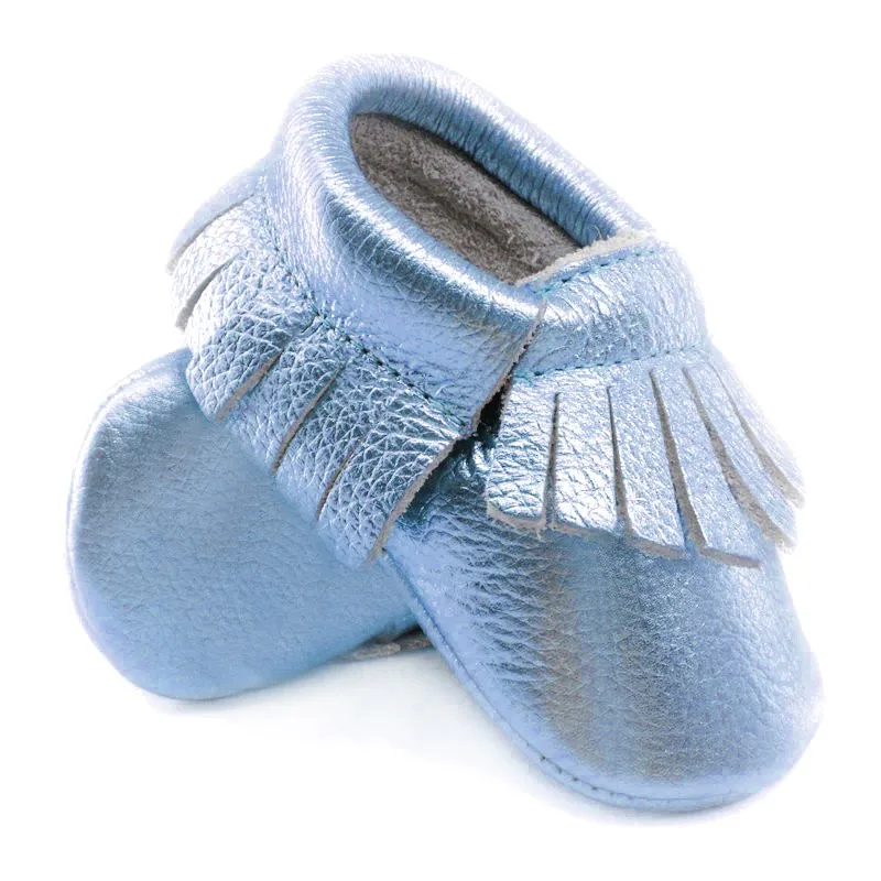 Teal lulu moccs Genuine Leather Baby Toddler Fringe Moccasins Crib Shoes