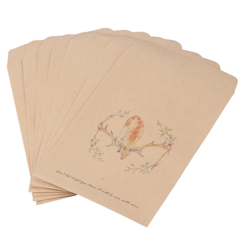 

8 Designs Kraft Paper Deer Envelope Vintage European Postcard For Card Xmas Gift