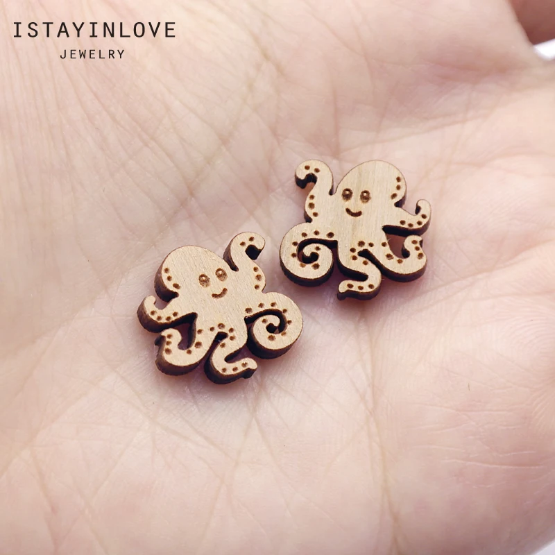 

Handmade Jewelry Making Supplies Beads Laser Cut Wooden Engraving Charm Octopus For DIY Necklace Earring Brooch Ring SWC312 4