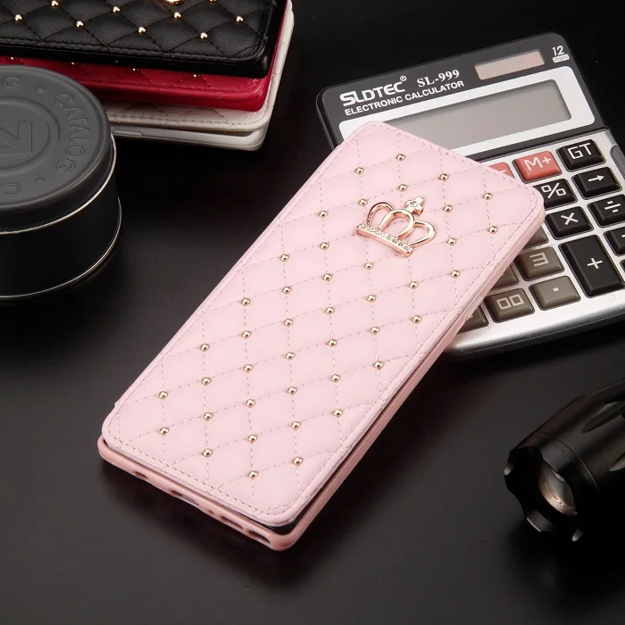 Кожаный чехол-бумажник с откидной крышкой для samsung S7 EDGE S10 Lite S8 S9 Plus, Роскошный чехол для телефона с короной и вспышкой для Note 8 9 - Цвет: pink