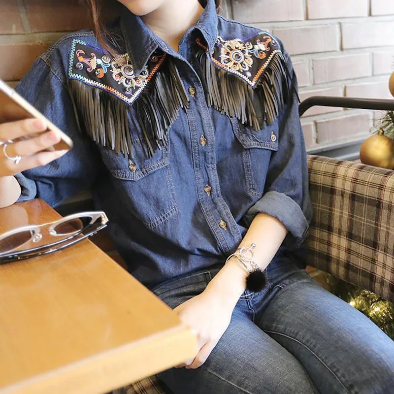 Beading Jacket Tassels Denim Shirts 