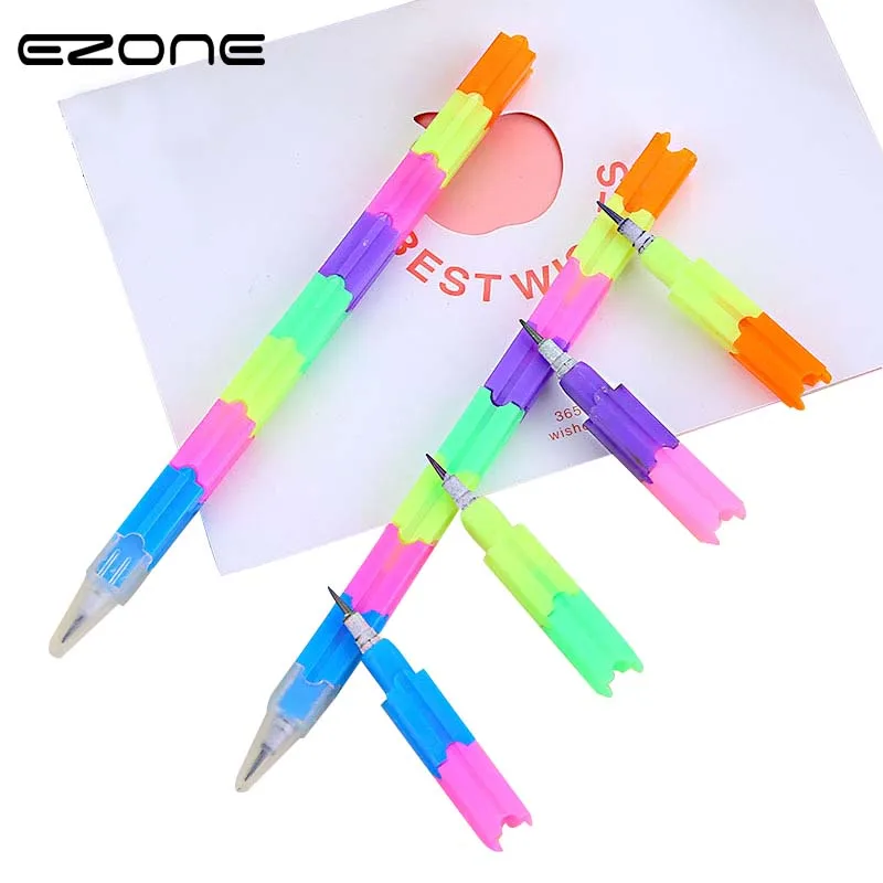 Goedkoop EZONE 4 Stks set Bouwsteen Potlood Multifunctionele 8 Kleur Stacker Swap Potloden Schoolbenodigdheden Briefpapier Materiaal Escolar