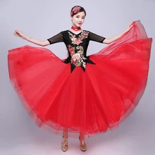 Новое красное женское бальное танцевальное платье для соревнований обычные платья с коротким рукавом современный танцевальный костюм бальное платье, для вальса танцевальное платье