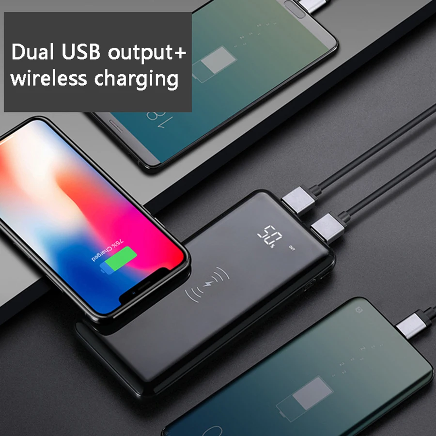 Lcd 10000mAh QI Беспроводное зарядное устройство 2A Dual USB power Bank для iPhone X 8 samsung S9 зарядное устройство 5W Беспроводная зарядная площадка