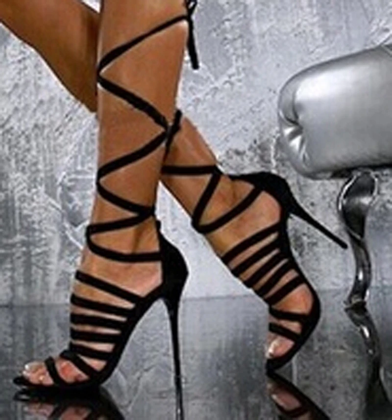 Sandalia Talón Libre Mediados Envío Correa Sexy Botas La Nuevas up De Mujeres Alto Negro Encaje Strappy De Del Gladiador becerro B6wUUPqRH