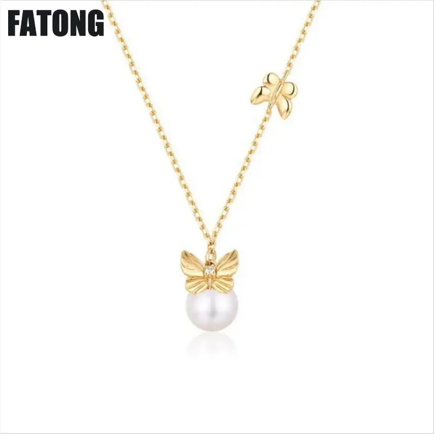 

New 925 sterling silver freshwater pearl necklace fashionable simple elegant bow female models hot models. J0132