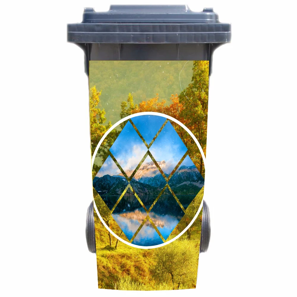 DIY 3D window forward mountain removable Waterproof Sticker Decals Rubbish bin trash can Cover sticker poster 120liter 240liter | Дом и сад