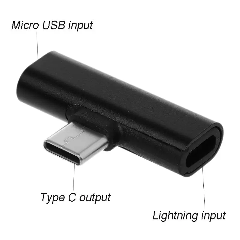 90 градусов 8pin Lightning+ Micro USB Женский к type C Мужской зарядный переходник конвертер адаптер