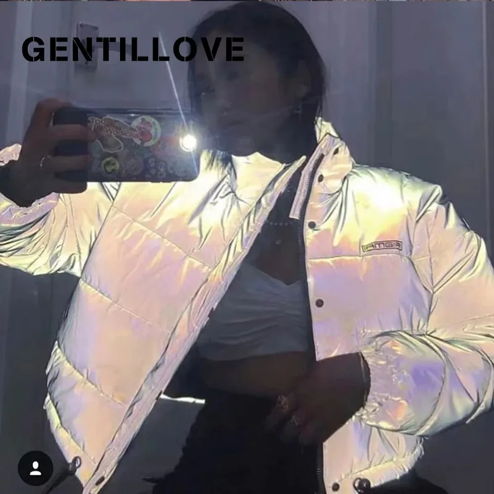 Most effective Women Oversized Cotton Cropped Jacket Fashion Autumn Thick Pullover Night Reflection Coat Ins Femal