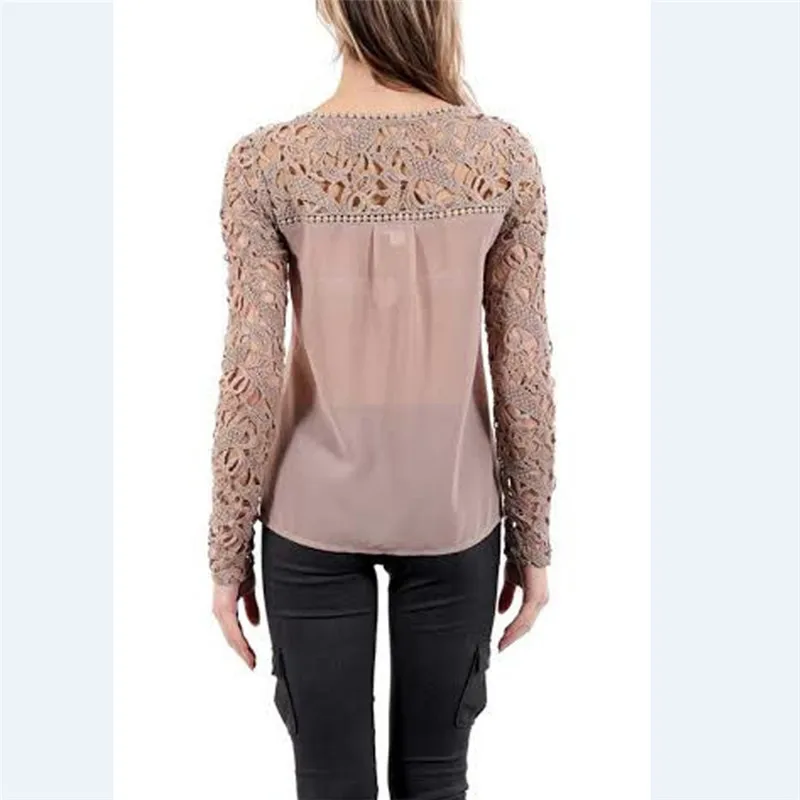 Элегантная кружевная блузка женская рубашка сексуальная открытая вышивка женственная блузка женская длинный рукав фонаря Летние шифоновые топы женские