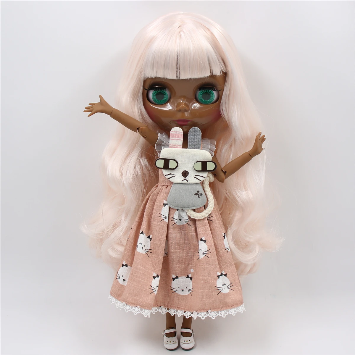 Neo Blythe Doll with Pink Hair, Black Skin, Shiny Cute Face & Custom Jointed Body 3