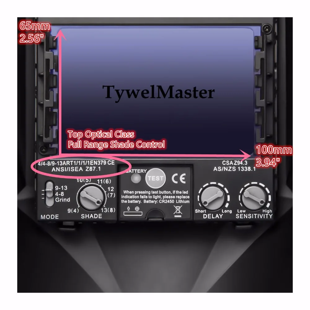 Сварочная маска лучшее оптическое качество 1/1/1/1 большой размер обзора 3,94x2,5" 100x65 мм широкий диапазон теней DIN(3) 4-13 CE сварочный шлем