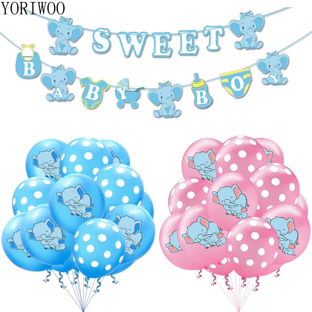 

YORIWOO Elephant Latex Balloon Confetti Baloons Oh Baby Shower Boy Or Girl Happy 1st Birthday Party Decorations Kids Babyshower
