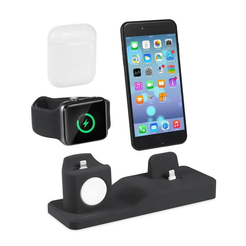 

3 in 1 Charging Dock Holder For Iphone X XR 8 Iphone 8 Iphone 7 Iphone 6 Silicone charging Stand Dock Station 4 3 2 For Airpods