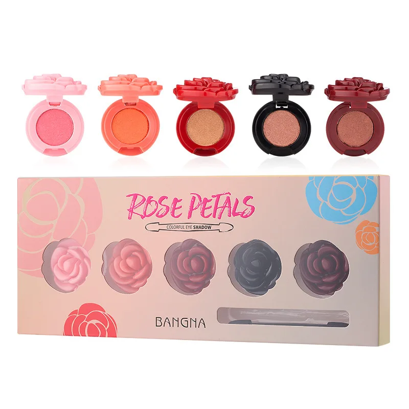 

5-color Rose Petals Flash Eye Shadow Blush Makeup Palette Professional Natural Smoked Matte Eyeshadow Shiny Cosmetic Set