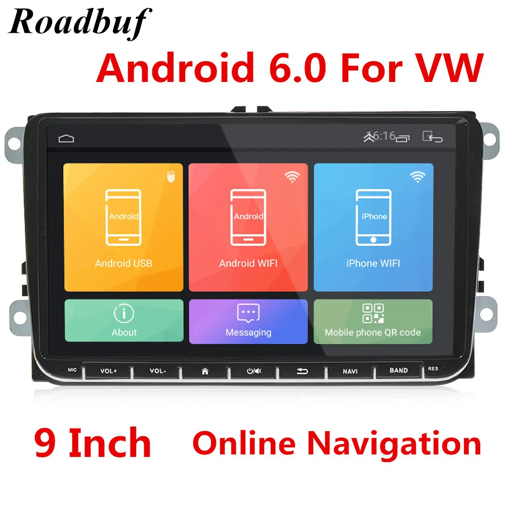 

Universal 9 inch Car DVD Player Radio Android 6.0 Dual Din Touch Screen Car Multimedia Player with Ultra Thin Body for VW