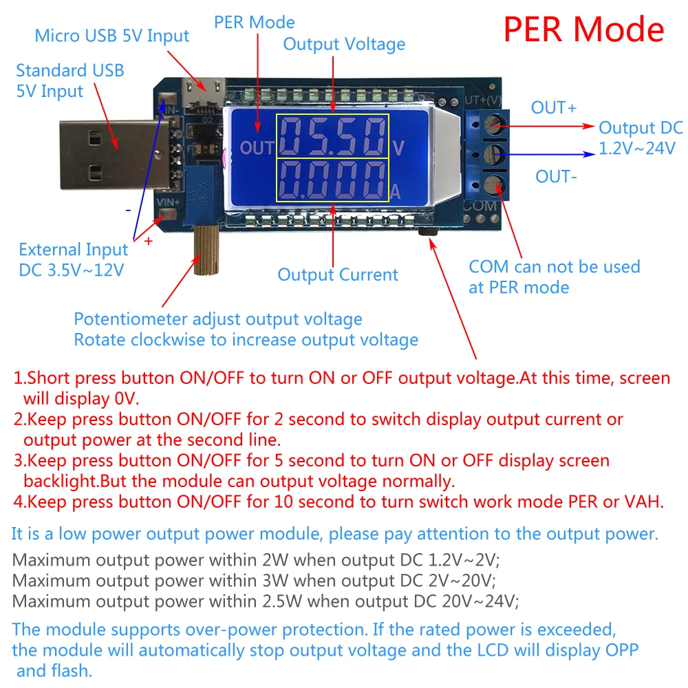Boost понижающий преобразователь DC-DC при напряжении от 5 В до 3,5 в/9 В/12 V ЖК-дисплей USB Шаг вверх/вниз Питание Модуль Регулируемый Выход DC 1,2 V-24 V