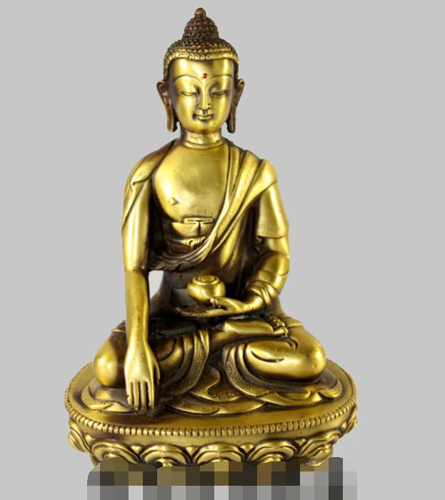 

8" China Tibet Bronze Buddhism Shakyamuni Buddha Sit Lotus Statue Sculpture R0713