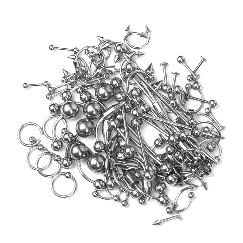 

No brand name tongue eyebrow lap belly Navel piercing Body piercing jewelry silver 1 set 85 pieces