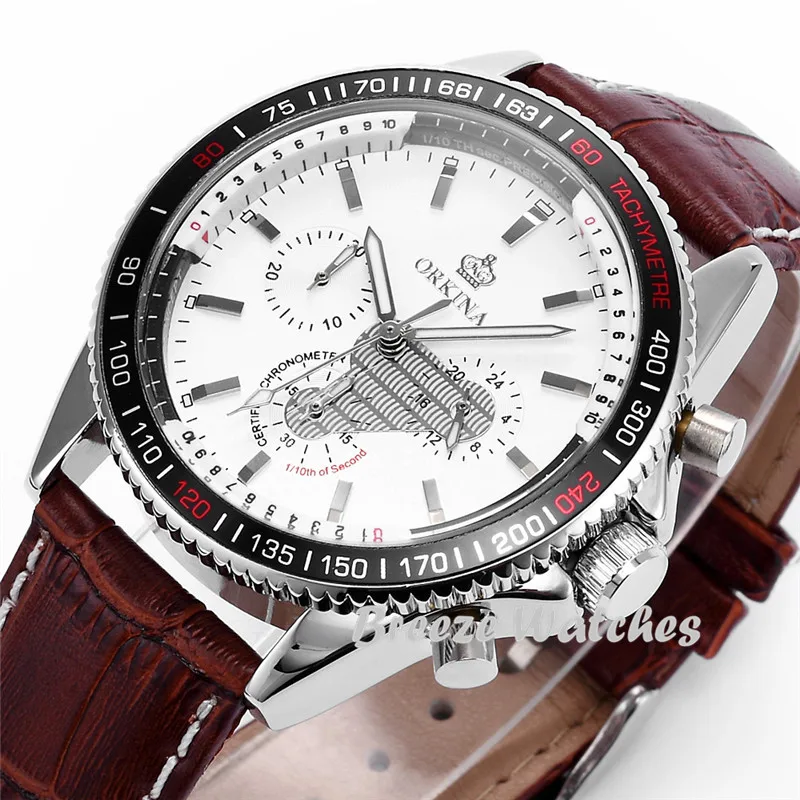 

Novedades Casual Wear Reloj Hombre Marca De Lujo MG. ORKINA Brown Strap Multifunction Chronograph Quartz Watch Men