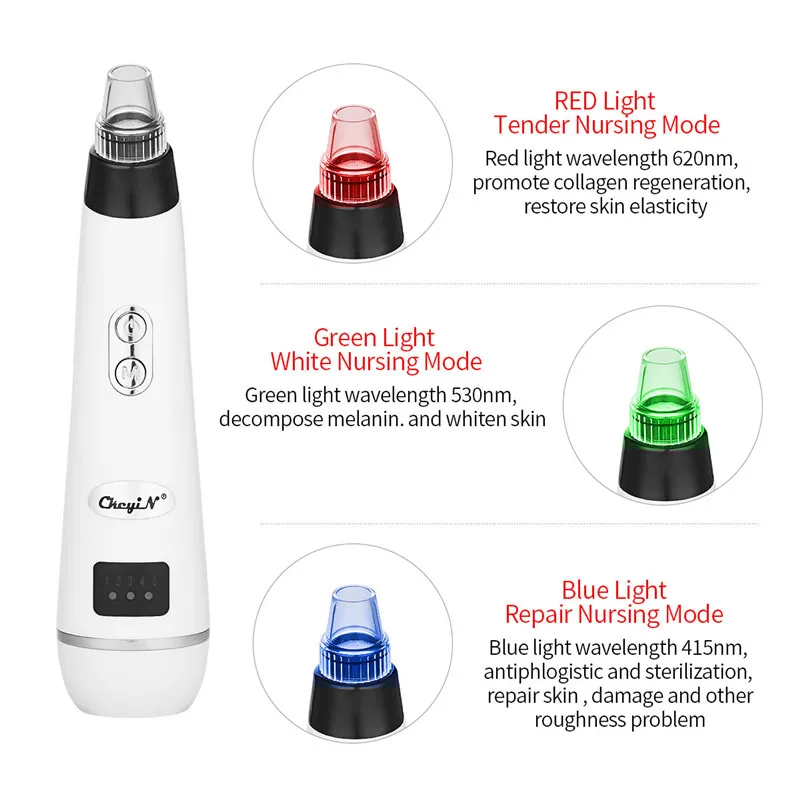 

3 Colors LED Light Photon Skin Rejuvenation Beauty Device Blackhead Vacuum Suction Facial Pore Cleaner Acne Pimple Dot Removal