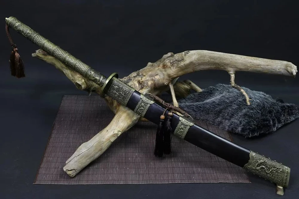 Ручной работы черного дерева клинок из дамасской стали лезвия кованые китайский Кан Си Бао Дао меч с ножнами