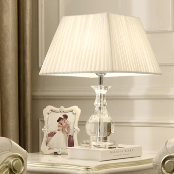 

Crystal Body Table Lamp With Big Fabric Lampshade LED Lamparas de mesa Glass Desk Light E27 Lighting Deco Luminaria de mesa