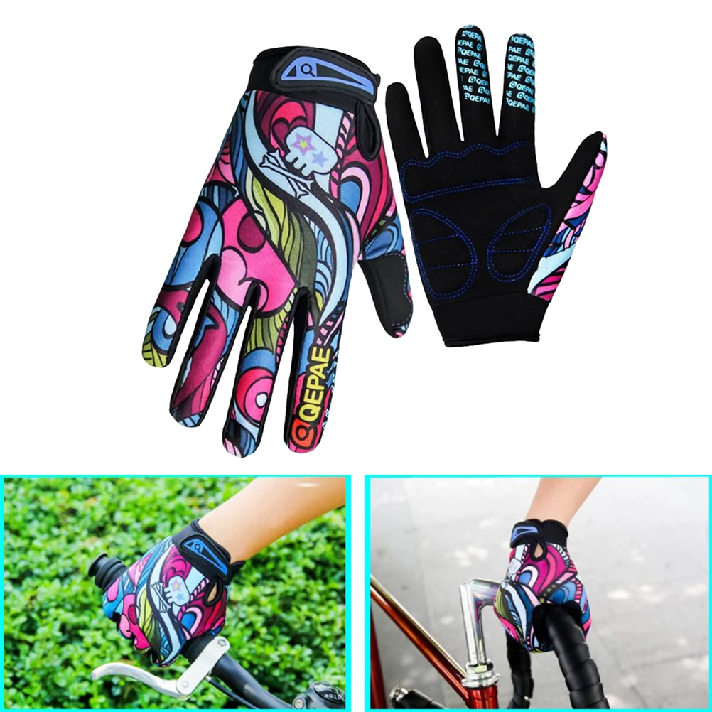 1Pair Adjustable Durable Screen Cycling Gloves Men Women Sports Full Finger Anti Slip Bike Gloves Shockproof Colorful