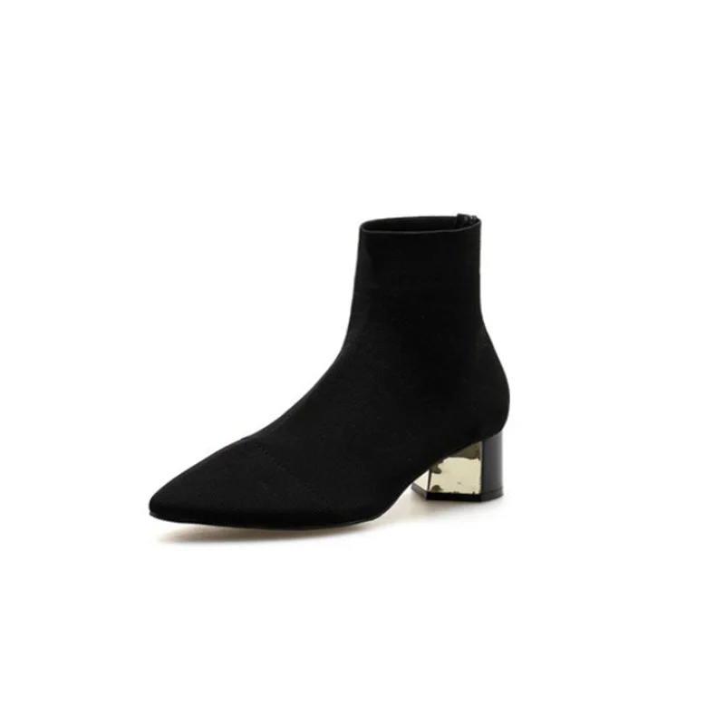

2018 autumn and winter new knitted wool thick with foreign trade elastic boots women's booties black ljj 0109