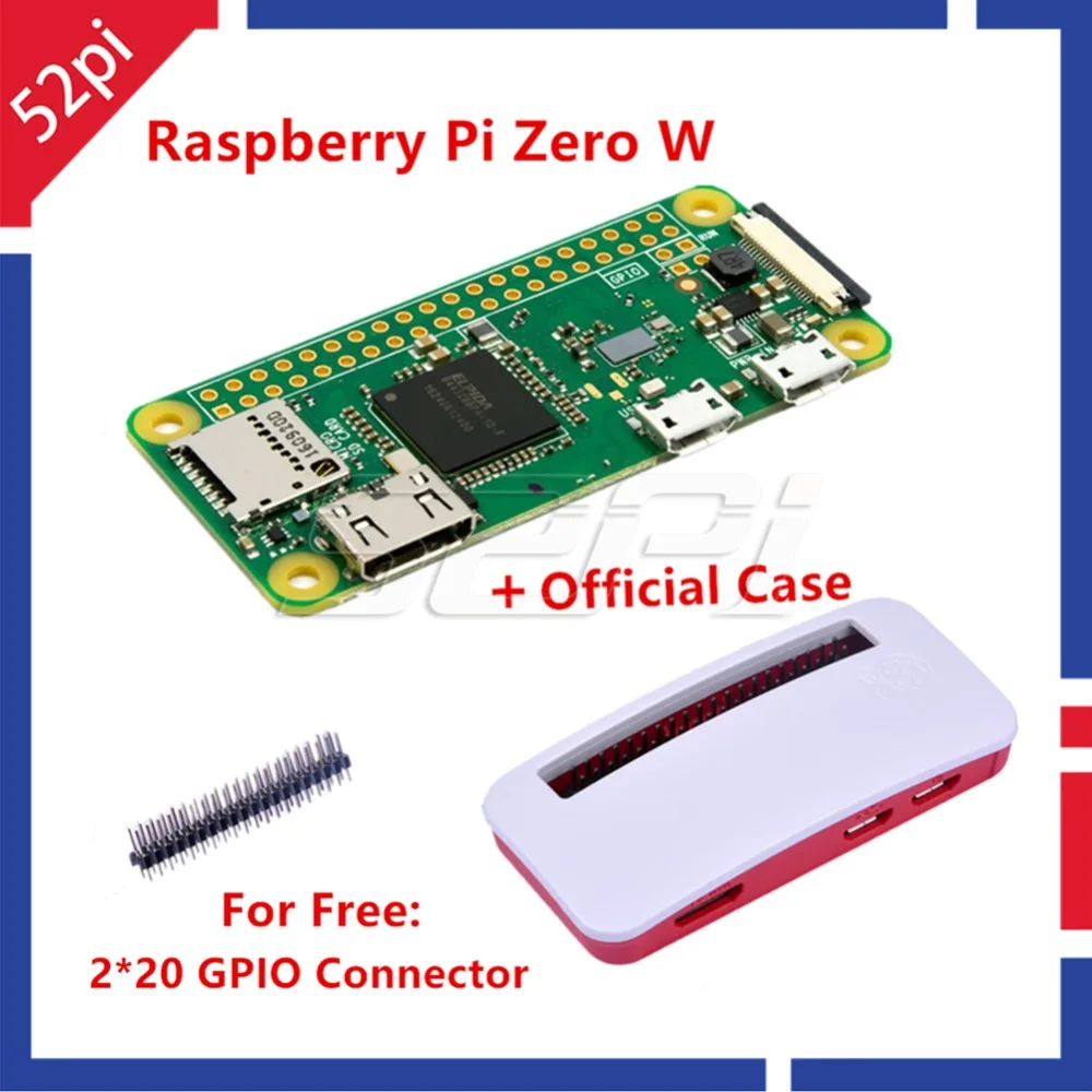 

Original Raspberry Pi Zero W Wireless Pi 0 with WiFi and Bluetooth 1GHz CPU 512MB RAM Linux OS 1080P video output &Official Case