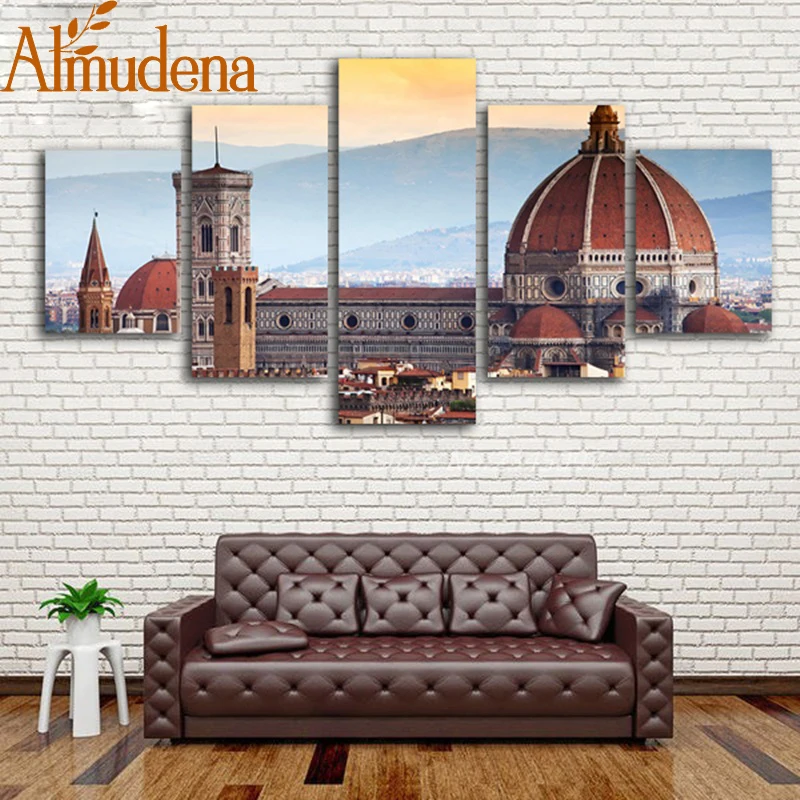 

5 Panels with No Frame Modular Canvas Picture Cathedral Santa Maria Del Fiore in Florence Wall Art Decoration Printed Poster