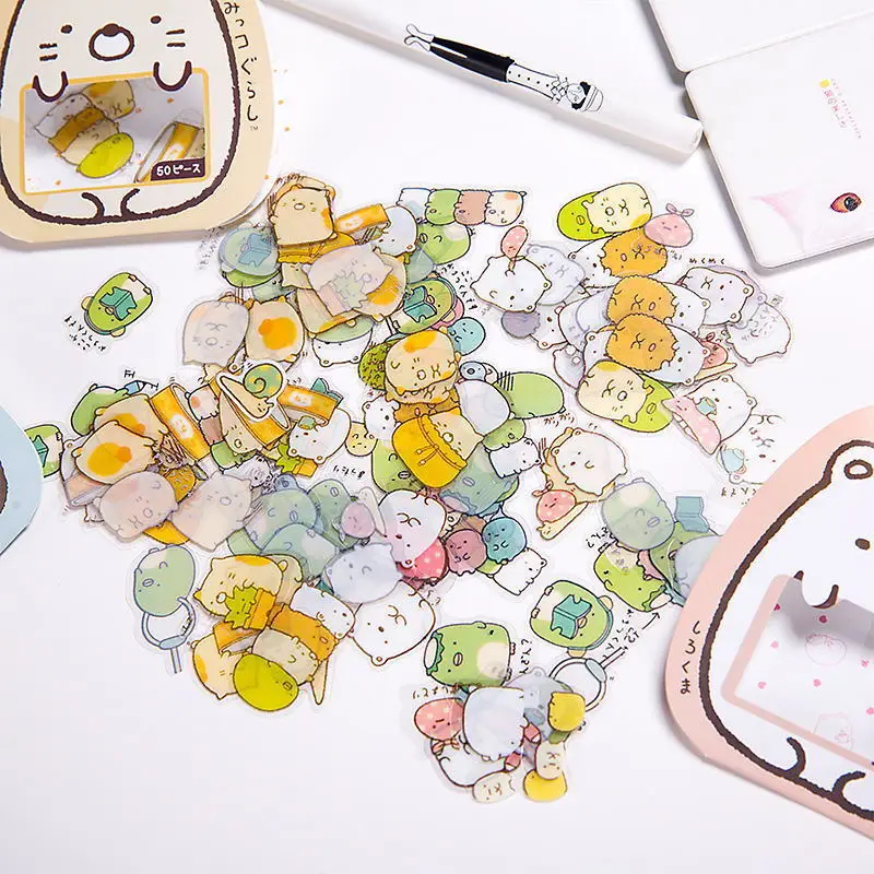 50 шт./упак. Kawaii Bear Cat DIY клейкие ПВХ наклейки декоративный дневник альбом клейкая