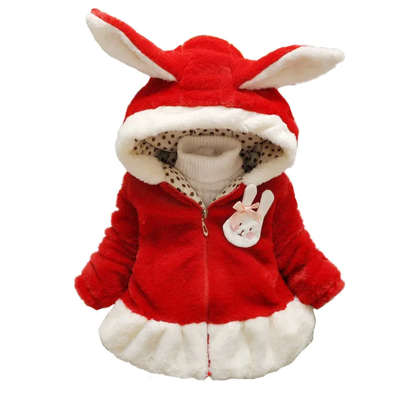 

Winter Children Casual Coat Faux Fur Coat with a Hat Simple Character Rabbit Infant Clothing Fur Keep Warmming Girls Clothes